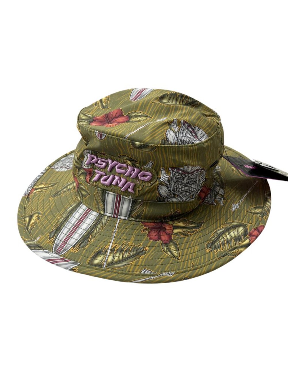 Psycho Tuna Surfboard Tiki Hibiscus Print Boonie Hat NWT